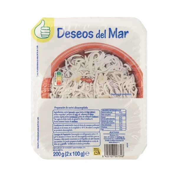 PRODUCTO ECONÓMICO ALCAMPO Antojos (sucedáneo de angulas) ultracongelado PRODUCTO ECONÓMICO ALCAMPO 200 g. - 0.2 kg - Imagen del producto en Findit