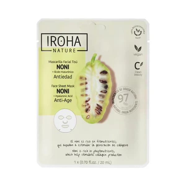IROHA NATURE Mascarilla facial antiedad con Noni y ácido Hialuónico IROHA NATURE. - 1 ud - Imagen del producto en Findit