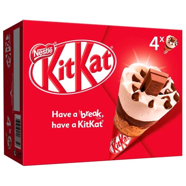 KIT KAT Cono de helado de vainilla, chocolate y un barrita de Kit kat en el centro 4 x 100 ml. - 0.4 l - Imagen del producto en Findit