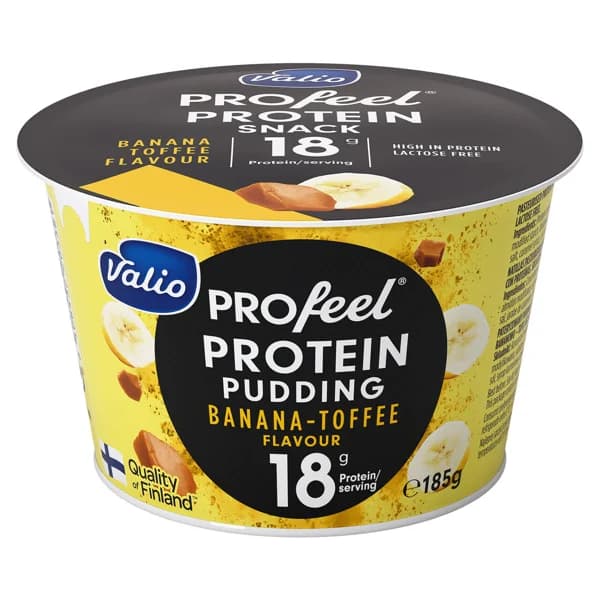 VALIO Natillas con sabor a plátano y toffee sin lactosa, ni azúcares añadidos y con alto contenido en proteínas (18 g) Profeel 185 g. - 0.19 kg - Imagen del producto en Findit