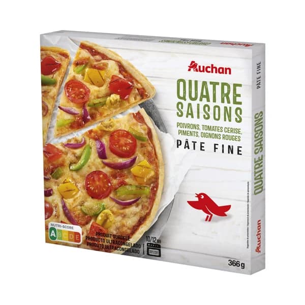 AUCHAN Pizza congelada de masa fina 4 estaciones 365 g. Producto Alcampo - 0.37 kg - Imagen del producto en Findit