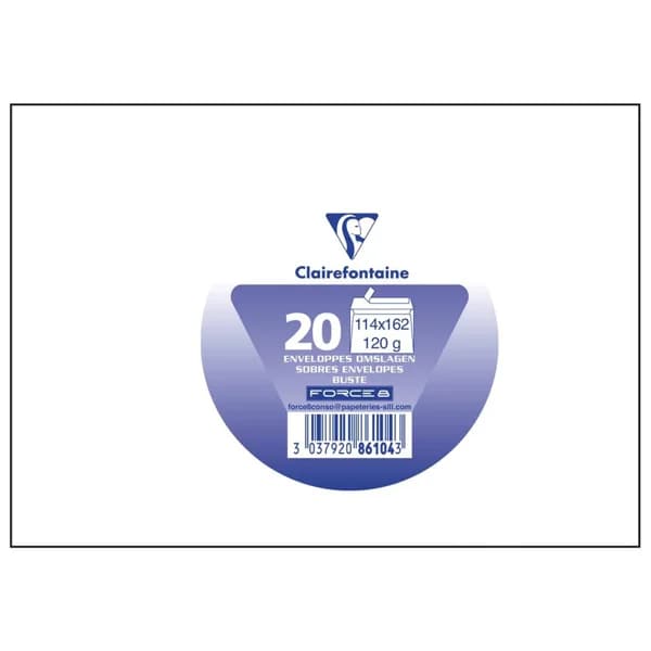 Paquete de 20 sobres formato clásico 114x162, papel de 120 GR, color blanco, CLAIREFONTAINE. - 1 ud - Imagen del producto en Findit