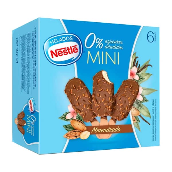 NESTLÉ Mini bombón de vainilla recubierto de chocolate con almendras y sin azúcares añadidos 6 x 40 ml. - 0.24 l - Imagen del producto en Findit