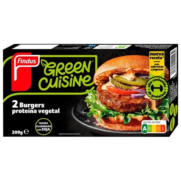 FINDUS Green cuisine Burgers veganas de proteína de guisante y soja 2 x 100 g. - 0.2 kg - Imagen del producto en Findit