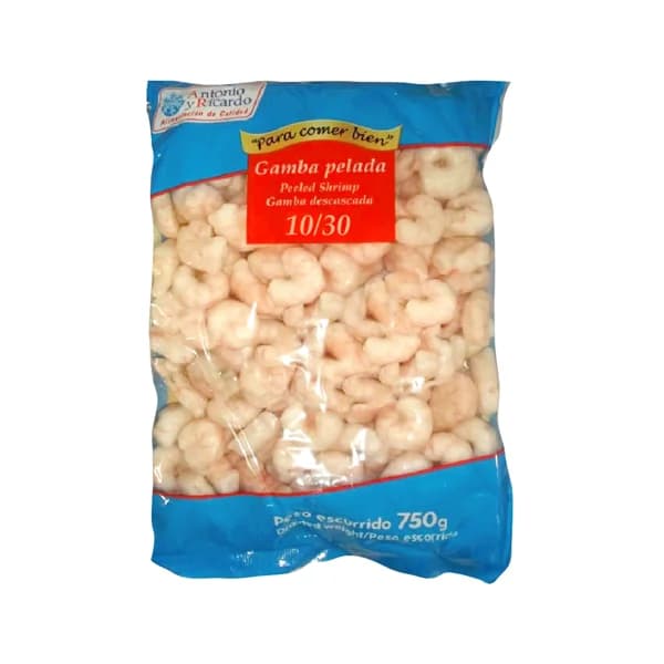 ANTONIO Y RICARDO Gambas peladas, bolsa de 10/30 piezas ANTONIO Y RICARDO 750 g (P.N.E). - 0.75 kg - Imagen del producto en Findit