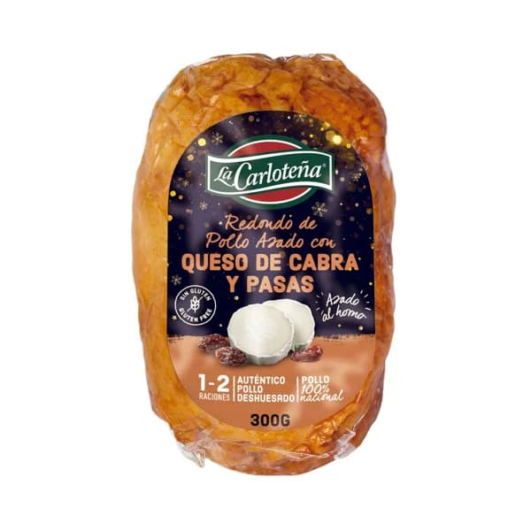 LA CARLOTEÑA Redondo de pollo asado al horno, deshuesado, con queso de cabra y pasas 30 g. - 0.3 kg - Imagen del producto en Findit