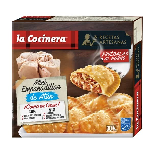 LA COCINERA Mini empanadillas de masa crujiente rellenas de atún de pesca sostenible (MSC) Recetas artesanas 30 uds. - 0.45 kg - Imagen del producto en Findit