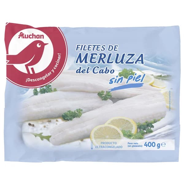 AUCHAN Filetes de merluza del cabo, ultracongelados y sin piel 400 g. Producto Alcampo - 0.4 kg - Imagen del producto en Findit