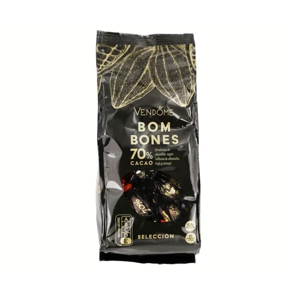 VENDOME Surtido de bombones de chocolate negro (70 % cacao) rellenos de almendra, trufa y naranja 180 g. - 0.18 kg - Imagen del producto en Findit