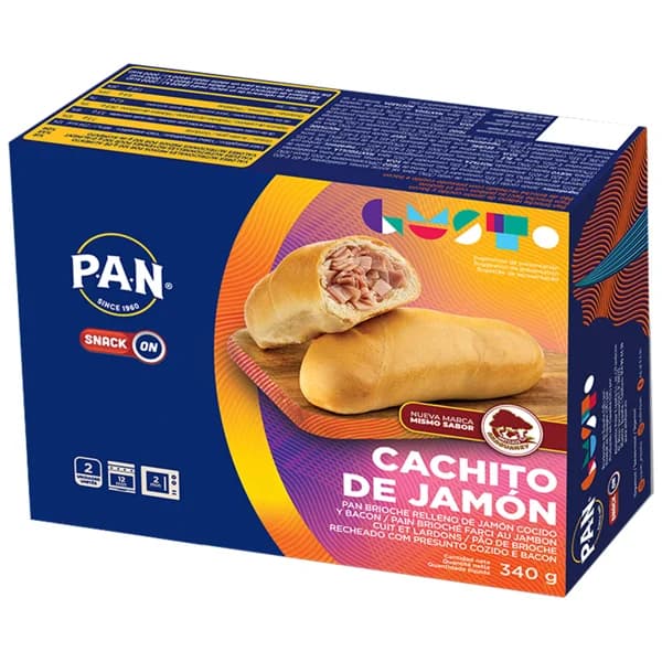 PAN Pan Brioche (cachito) rellenos de jamón cocido y bacon, listos para calentar y comer 2 x 170 g. - 0.34 kg - Imagen del producto en Findit