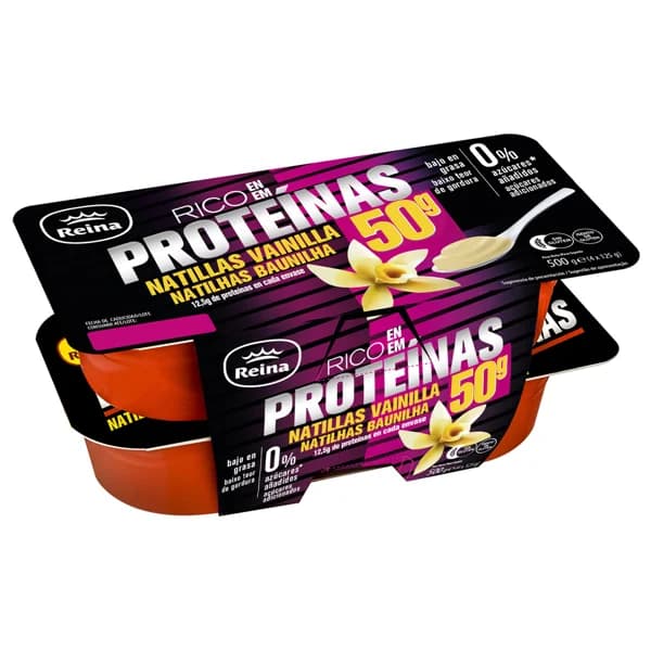 REINA Natillas de vainilla bajas en grasa, sin azúcares añadidos y con alto contenido en proteínas (12.5 g)  4 x 125 g. - 0.5 kg - Imagen del producto en Findit