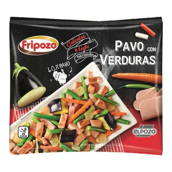 FRIPOZO Salteado de pavo con brotes de cebolla, judías verdes, zanahoria y berenjena de El Pozo 400 g. - 0.4 kg - Imagen del producto en Findit