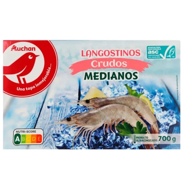 AUCHAN Langostinos medianos 35 / 45, crudos y ultracongelados 700 g (P.N). Producto Alcampo - 0.7 kg - Imagen del producto en Findit