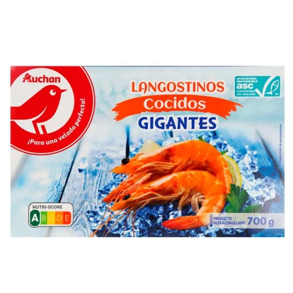 AUCHAN Langostinos gigantes 14 / 18, cocidos y ultracongeldos 700 g (P.N). Producto Alcampo - 0.7 kg - Imagen del producto en Findit