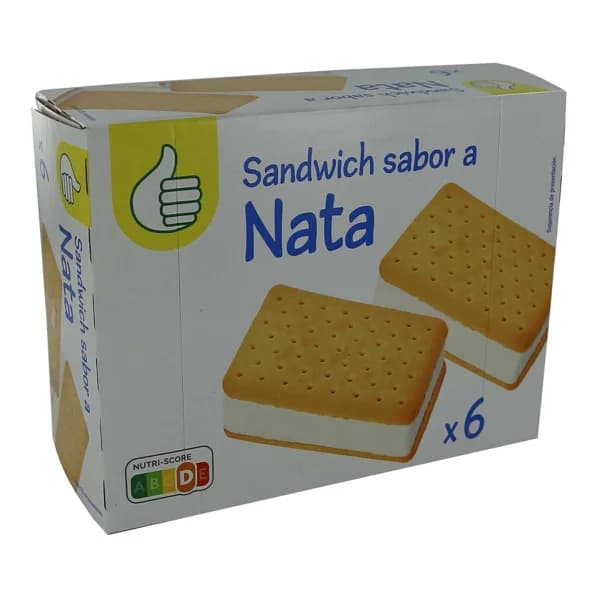 AUCHAN Sándwich de galleta rellenos de helado sabor a nata 6 x 100 ml. Producto Alcampo - 0.6 l - Imagen del producto en Findit