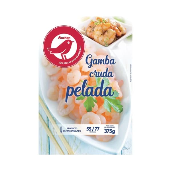 AUCHAN Gamba (55 / 77) cruda, pelada y ultracongelada 375 g. Producto Alcampo - 0.38 kg - Imagen del producto en Findit