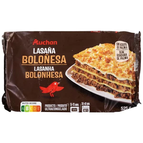 AUCHAN Lasaña boloñesa, ultracongelada 525 g. Producto Alcampo - 0.53 kg - Imagen del producto en Findit