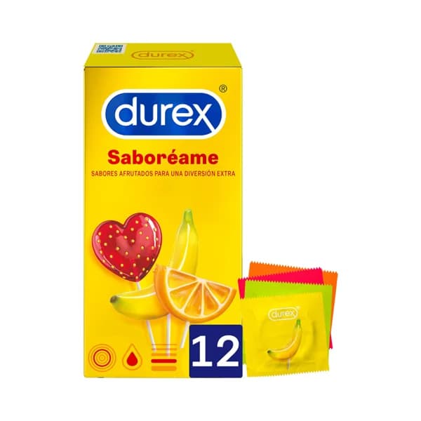 DUREX Preservativos lubricados con sabores (fresa, plátano, naranja y manzana) DUREX Saboréame 12 uds. - 1 ud - Imagen del producto en Findit