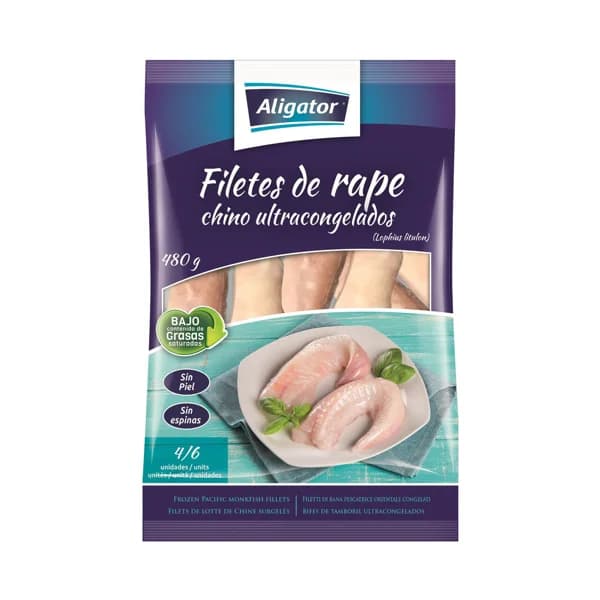 ALIGATOR Filetes de rape chino, ultrancongelados y sin piel ni espinas ALIGATOR 480 g. - 0.6 kg - Imagen del producto en Findit