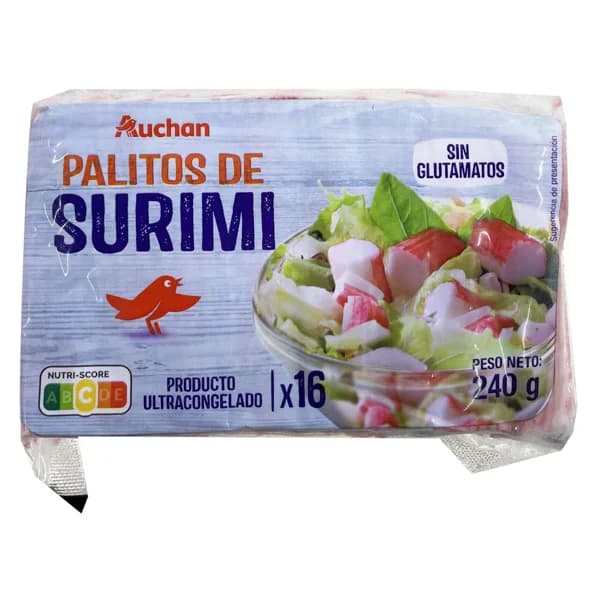 AUCHAN Palitos de surimi con cangrejo 240 g. Producto Alcampo - 0.24 kg - Imagen del producto en Findit