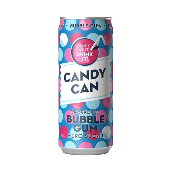 CANDY CAN Refresco sin azúcar con sabor a chicle Bubble Gum lata 33 cl. - 0.33 l - Imagen del producto en Findit
