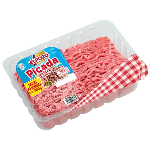 Bandeja con preparado de carne picada mixta (vacuno-cerdo), elaborada sin gluten ni lactosa EL POZO 800 g. - 0.8 kg - Imagen del producto en Findit
