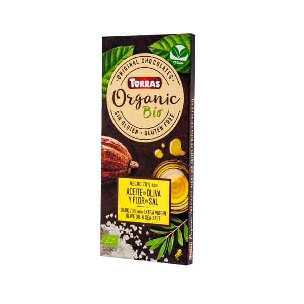 TORRAS Chocolate negro 70 % cacao con aceite de oliva y flor de sal ecológico TORRA ORGANIC 100 g. - 0.1 kg - Imagen del producto en Findit