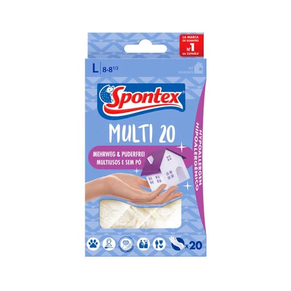 SPONTEX Guante de vinilo Multi20, talla L, 8-81/2 SPONTEX 20 uds. - 1 ud - Imagen del producto en Findit