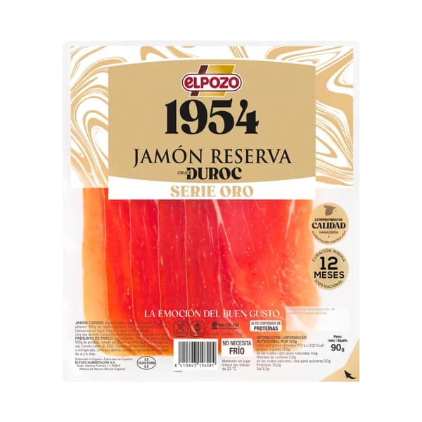 EL POZO 1954 Serie oro Jamón reserva Duroc con curación mínima de 12 meses, cortado en lonchas con separador 90 g. - 0.09 kg - Imagen del producto en Findit