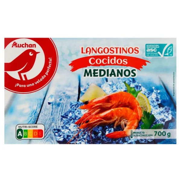 AUCHAN Langostinos blancos medianos 35/45, cocidos y ultracongelados 700 g (P.N). Producto Alcampo - 0.7 kg - Imagen del producto en Findit