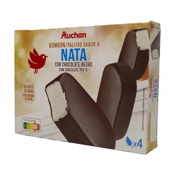 AUCHAN Bombón de nata recubierto de chocolate negro 4 x 120 ml. Producto Alcampo - 0.48 l - Imagen del producto en Findit