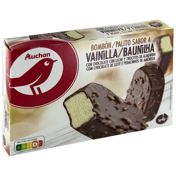 AUCHAN Bombón almendrado de vainilla recubierto de chocolate con leche 4 x 120 ml. Producto Alcampo - 0.48 l - Imagen del producto en Findit