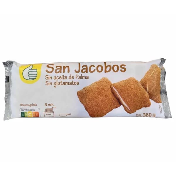 PRODUCTO ECONÓMICO ALCAMPO San Jacobos ultracongelados y elaborados sin aceite de Palma 4 x 90 g. - 0.36 kg - Imagen del producto en Findit