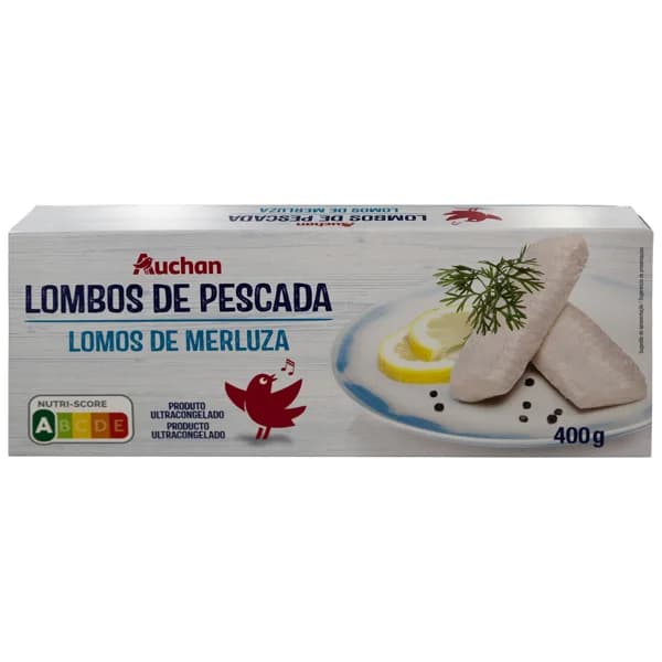 AUCHAN Lomos de merluza, limpios y ultracongelados 400 g. Producto Alcampo - 0.4 kg - Imagen del producto en Findit
