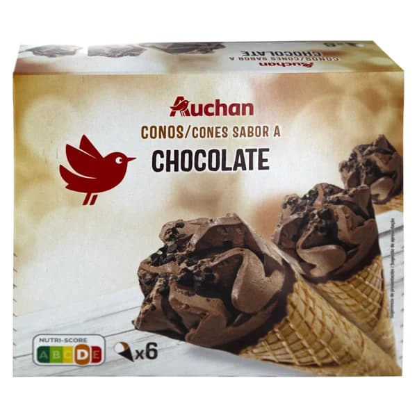 AUCHAN Cono de helado de chocolate 6 x 120 ml. Producto Alcampo - 0.72 l - Imagen del producto en Findit