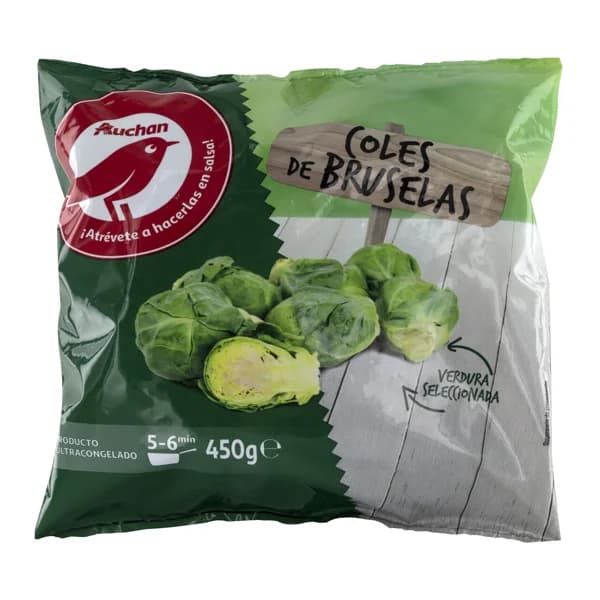 AUCHAN Coles de Bruselas enteras y seleccionadas 450 g. Producto Alcampo - 0.45 kg - Imagen del producto en Findit