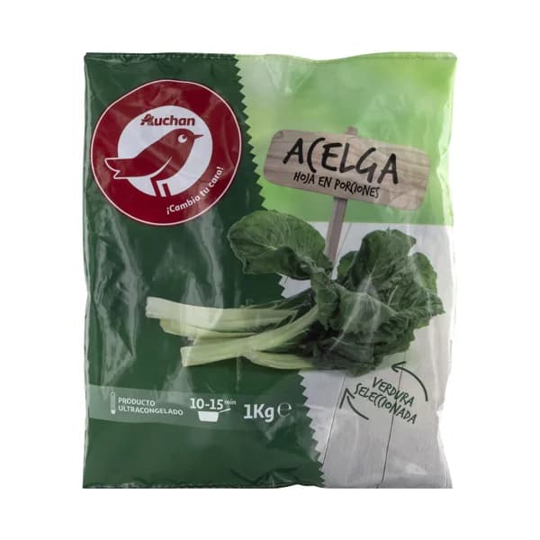 AUCHAN Acelgas seleccionadas en porciones 1 kg. Producto Alcampo - 1 kg - Imagen del producto en Findit