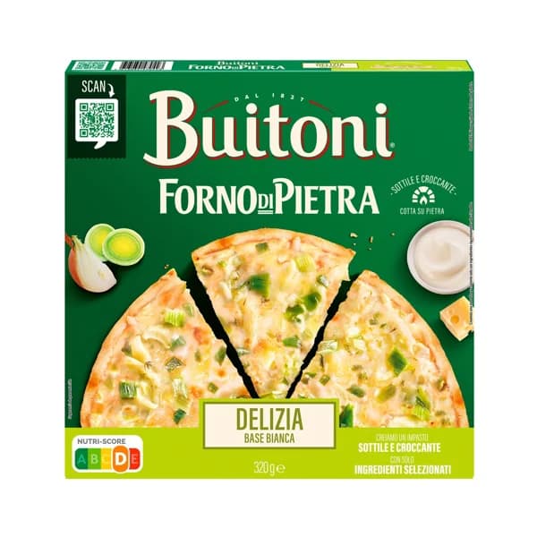 BUITONI Forno di piertra Pizza de queso Emmental, puerros y crema de leche, con masa fina y crujiente 320 g. - 0.32 kg - Imagen del producto en Findit