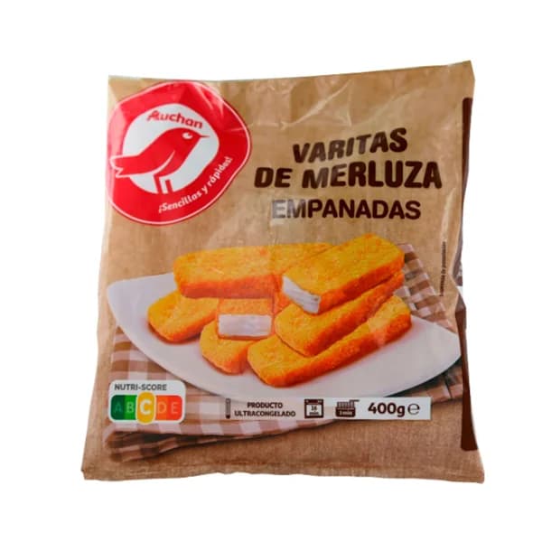 AUCHAN Varitas de merluza empanadas 400 g. Producto Alcampo - 0.4 kg - Imagen del producto en Findit