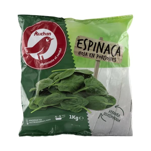 AUCHAN Hojas de espinaca en porciones 1 Kg. Producto Alcampo - 1 kg - Imagen del producto en Findit