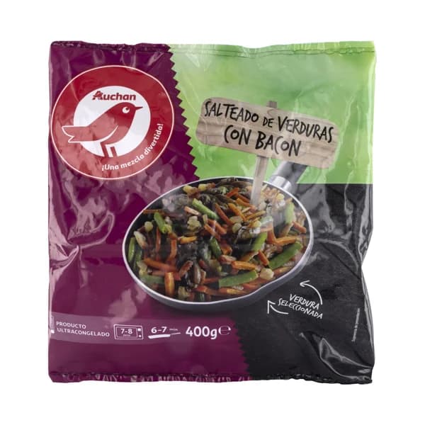 AUCHAN Salteado de verduras con bacon 400 g. Producto Alcampo - 0.4 kg - Imagen del producto en Findit