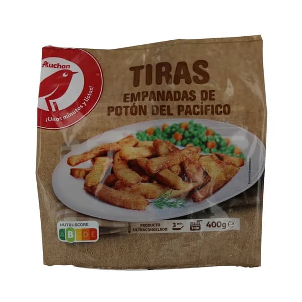 AUCHAN Tiras empandas y ultracongeladas de potón del pacífico 400 g. Producto Alcampo - 0.4 kg - Imagen del producto en Findit
