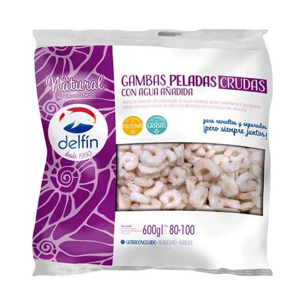 DELFÍN Gambas peladas crudas 60/80, utracongeladas y con agua añadida DELFÍN 600 g. - 0.6 kg - Imagen del producto en Findit