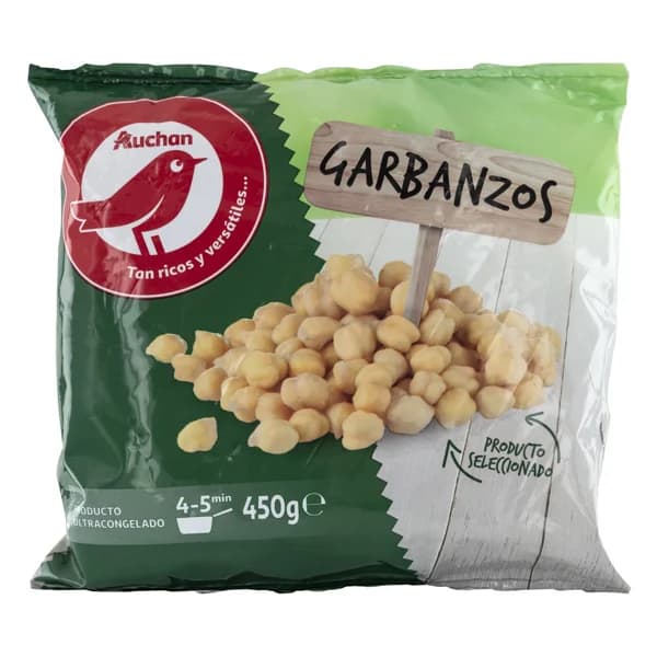 AUCHAN Garbanzos pre-cocidos y ultracongelados 400 g. Producto Alcampo - 0.45 kg - Imagen del producto en Findit