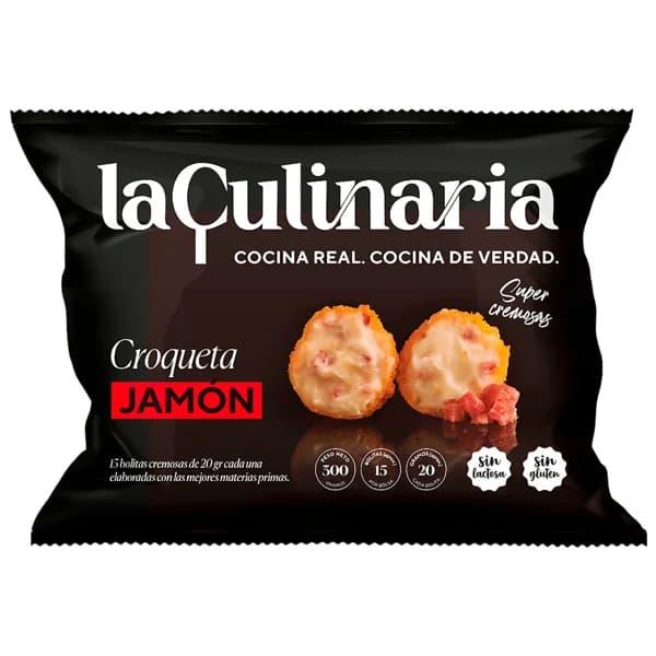 LA CULINARIA Croquetas congeladas super cremosas de jamón sin gluten ni lactosa 300 g. - 0.3 kg - Imagen del producto en Findit
