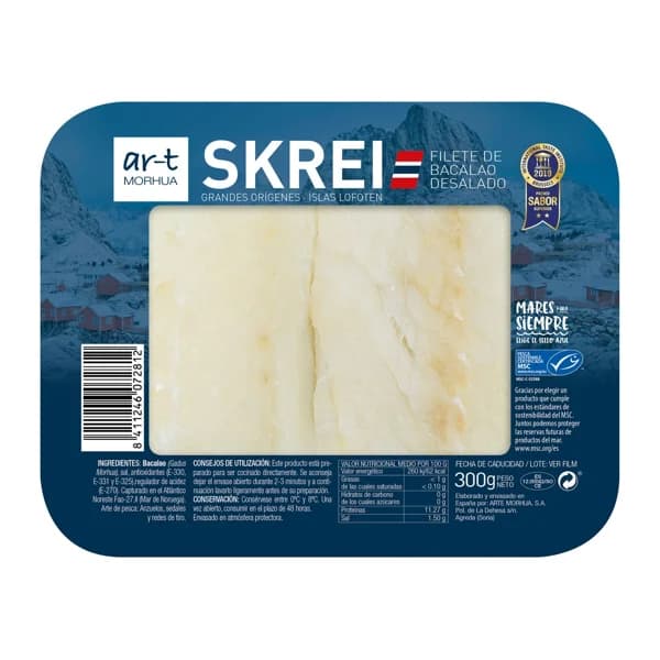 AR-T MORHUA Filetes de bacalao skrei desalado de pesca sostenible certificada (MSC) 300 g. - 0.3 kg - Imagen del producto en Findit