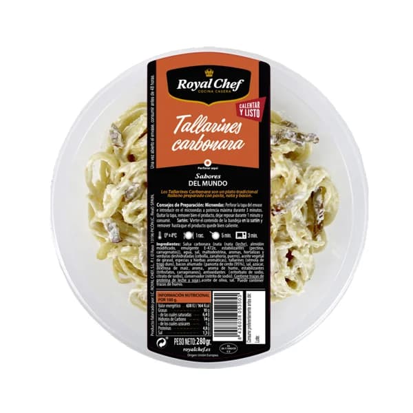 ROYAL CHEF Tallarines a la Carbonara (nata y bacon), listos para calentar y comer ROYAL CHEF 280 g. - 0.28 kg - Imagen del producto en Findit