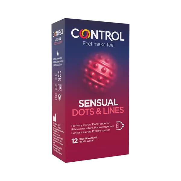 CONTROL Preservativos lubricados con puntos y estrias, para un placer superior CONTROL Sensual Dots & lines 12 uds. - 1 ud - Imagen del producto en Findit