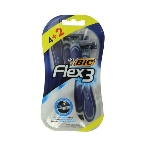 BIC Maquinilla de afeitar desechable, con cabezal de triple hoja BIC Flex 3 6 uds. - 1 ud - Imagen del producto en Findit