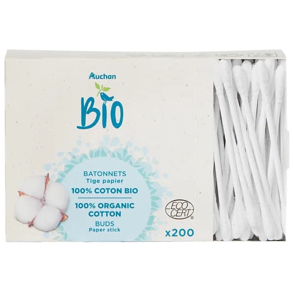 PRODUCTO ALCAMPO Bio Bastoncillos extra suaves con palo de papel, elaborados con algodón orgánico 100% 200 uds. - 1 ud - Imagen del producto en Findit
